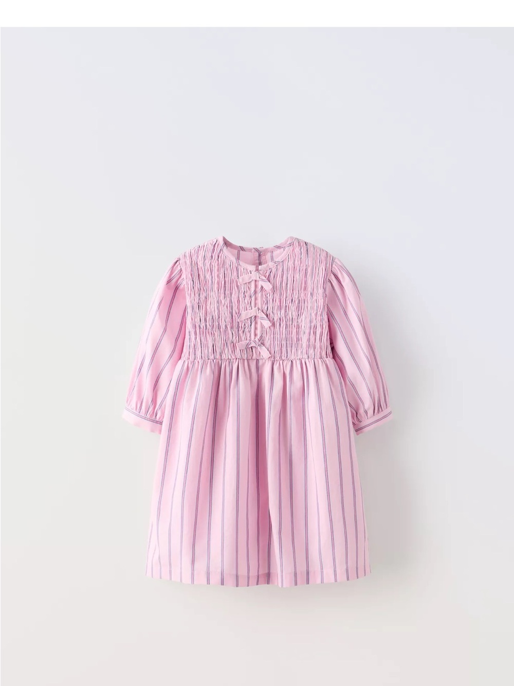 Zara Pink Striped Smocked Dress with Bow Details